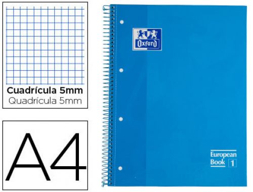 Caderno espiral oxford capa extradura microperfurado din a4 80 f quadricula 5 mm cor turquesa , Oxford , 74359 , 8412771002831